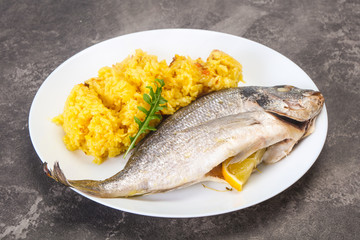 Steamed Dorada fish with rice