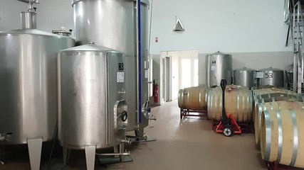 Elements of a winery factory, iron tanks for the preparation of wine. Portugal.