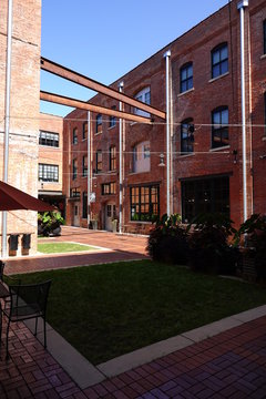  Industrial brick buildings in the Millwork District downtown Dubuque.