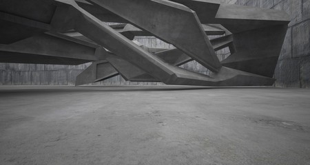 Abstract white and concrete interior. 3D illustration and rendering.