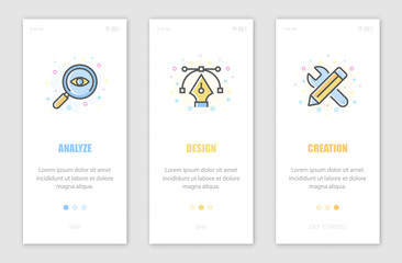 Engineering design process onboarding screens design.