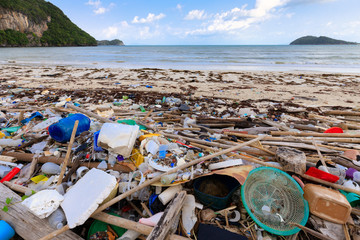 Beach plastic pollution - 286562962