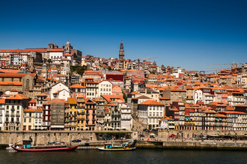 Old houses and tile roofs in the old town of Porto, Portugal