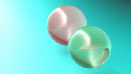 Abstract spheres over blue surface background - 3d rendering illustration