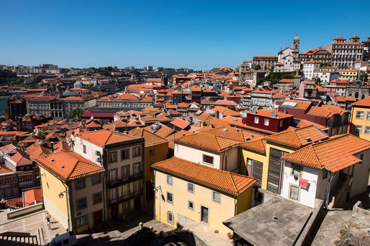 Old houses and tile roofs in the old town of Porto, Portugal