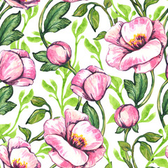 Seamless floral pattern. Fabric and packaging design. Handwork in watercolor.