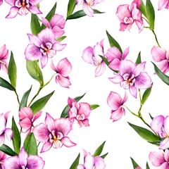 Stickers pour porte Orchidee Modèle sans couture avec des orchidées. Main dessiner illustration aquarelle.