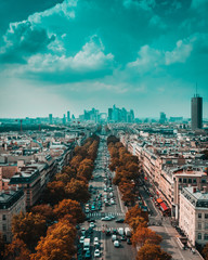 Dramatic Moody Paris city skyline with the modern city ion the background as viewd from the top of...