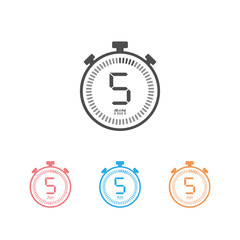 The 5 minutes, stopwatch vector icon set, digital timer. Clock and watch, timer, countdown