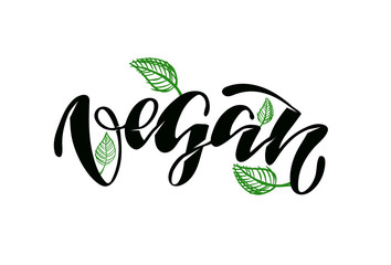 Fototapeta premium Vegan eco label - cute hand drawn doodle lettering template poster banner icon