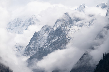 mountain view in himalayas annapurna base camp with cloud