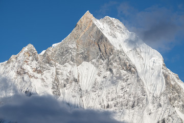 Fototapeta na wymiar Nepal himalayas annapurna base camp trekking route with view of machapuchare or fishtail peak