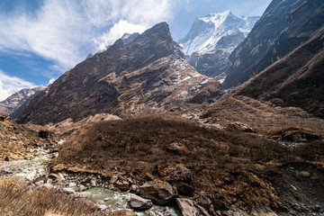view of himalayas annapurna base camp trekking route