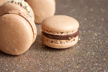 Chocolate macarons background.