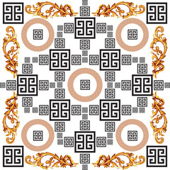 Trendy greek pattern. Modern wallpaper and baroque with abstract circles, squares and greek