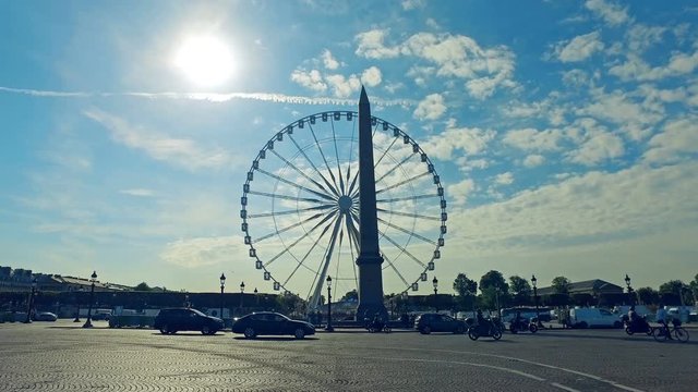 Hyperlapse of Place de la Concorde traffic in Paris. The Place de la Concorde is one of the major public squares in Paris, France. Measuring 21.3 acres in area