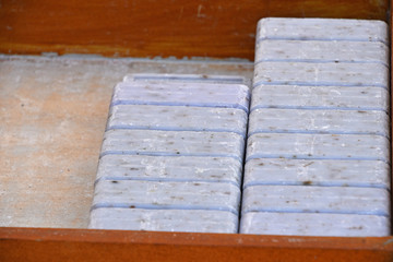 Traditional beauty hard soap bars in wooden box