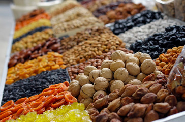 Dried fruit at the famous Green Bazaar in Almaty, Kazachstan