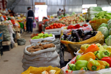 Fruit and vegetable market in Cholpon Ata, Kyrgyzstan