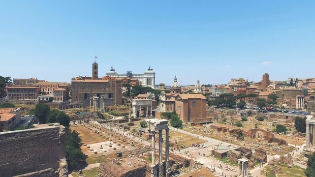 Great Rome - Roman Forum a landmark of Rome, Italy, wide tilt shot