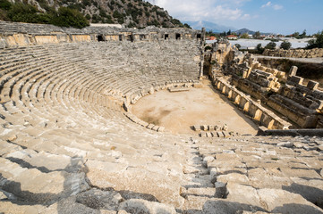 Ruins of ancient amphitheater in city Mira, Turkey