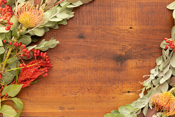 Flowers and Plants on a Wood Background