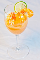 A glass of mouthful tasty Shrimp Cocktail Appetizer.