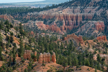 View to the side of Bryce Canyon with rocks and trees