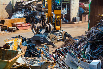 Heap of old metal and equipment for recycling