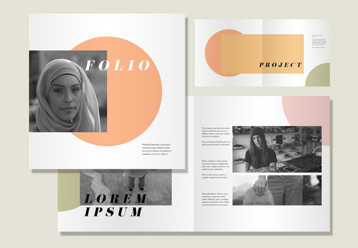 Portfolio Brochure Layout with Orange and Green Circle Elements