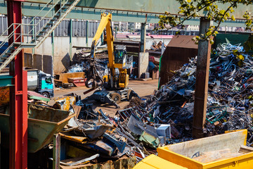 Heap of old metal and equipment for recycling