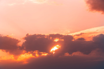 Beautiful golden  sunset sky with colorful clouds.
