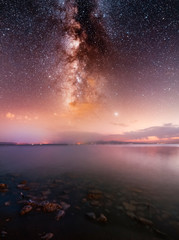 Fototapeta na wymiar Beautiful milky way galaxy over the Sevan lake, Armenia.