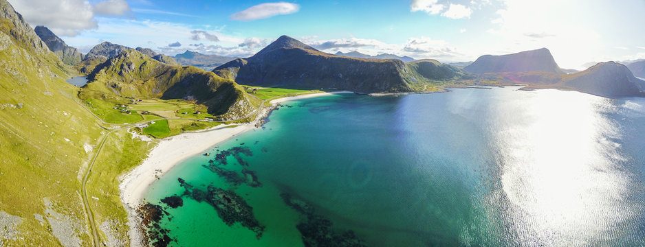 Drone views from Mount Matind near Bleik, in Norway