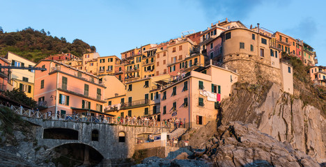 View of Manarola in the Cinque Terre, a coastal area within Liguria, in the northwest of Italy.