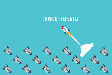 Fototapeta na wymiar Think differently - Being different, taking risky, move for success in life -The graphic of rocket also represents the concept of courage, enterprise, confidence, belief, fearless, daring,