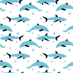 Seamless pattern with sea animal - stingray. Cute cartoon character.