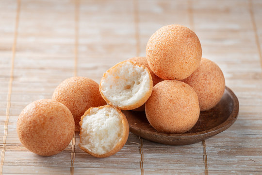 Fritters on the table, typical Colombian food, close-up image