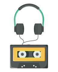 audio earphones technology with retro cassette