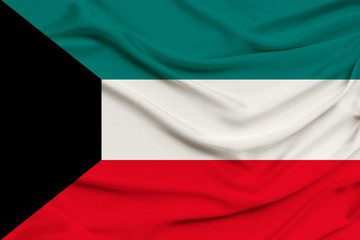 beautiful photograph of the national flag of Kuwait on delicate shiny silk with soft draperies, the concept of state power, country life, horizontal, close-up, copy space