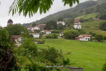 Fototapeta na wymiar Navarrese village on a cloudy summer day, Orbaiceta