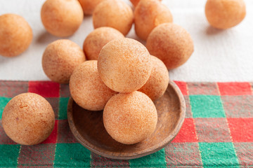 Fritters on the table, typical Colombian food, close-up image