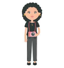 cute woman with camera photographic street style character