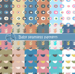 Fun seamless patterns with cute shapes. Great for baby gift wrapping paper, textiles. Vector EPS 10