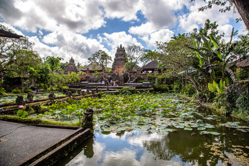 Ubud temple with pond in Bali Indonesia