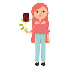 cute woman with rose flower character