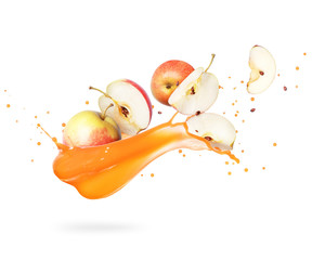 Sliced apples with splash of fresh juice, isolated on white background © Krafla