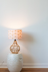 Rattan Woven Base Lamp with Pink Lampshade