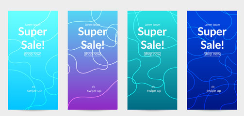 Bright colored gradient sale advertisement template with wavy lines