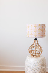 Rattan Woven Base Lamp with Pink Lampshade